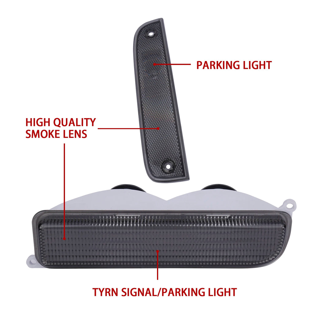 Azumka Jeep 97-01 XJ Signal Lights - COMBO Smoke Bumper Turn Signal + Corner Side Marker Lamps Set (Left +...
