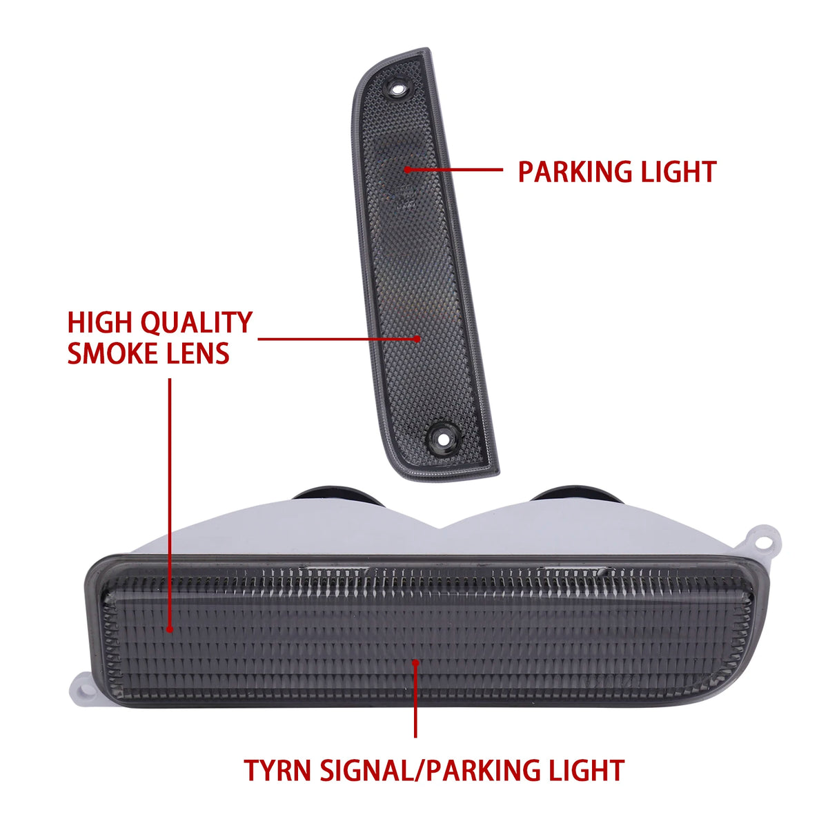 Azumka Jeep 97-01 XJ Signal Lights - COMBO Smoke Bumper Turn Signal + Corner Side Marker Lamps Set (Left +...