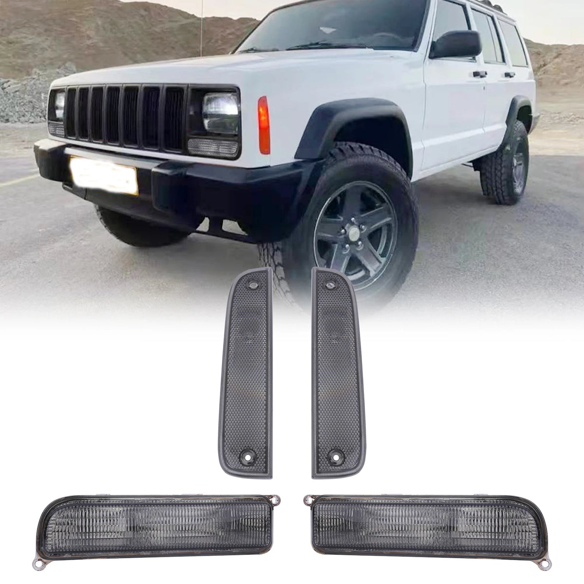 Azumka Jeep 97-01 XJ Signal Lights white COMBO Cystal Clean Bumper Turn Signal + Corner Side Marker Lamps...