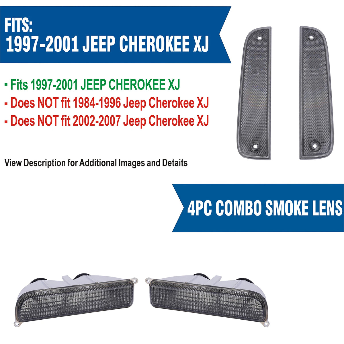 Azumka Jeep 97-01 XJ Signal Lights white COMBO Cystal Clean Bumper Turn Signal + Corner Side Marker Lamps...