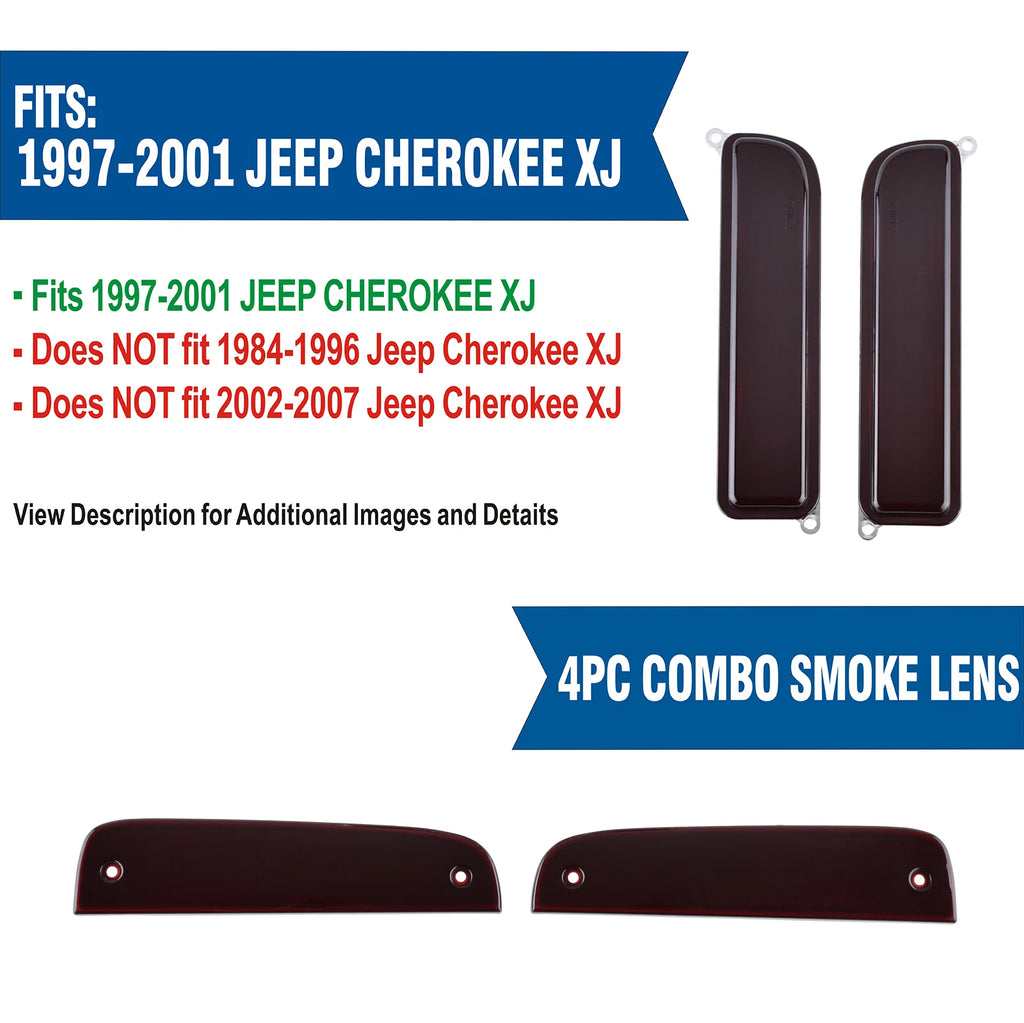 Azumka Jeep 97-01 XJ Signal Lights Red smoke Clean Bumper Turn Signal + Corner Side Marker Lamps Set (Left +...